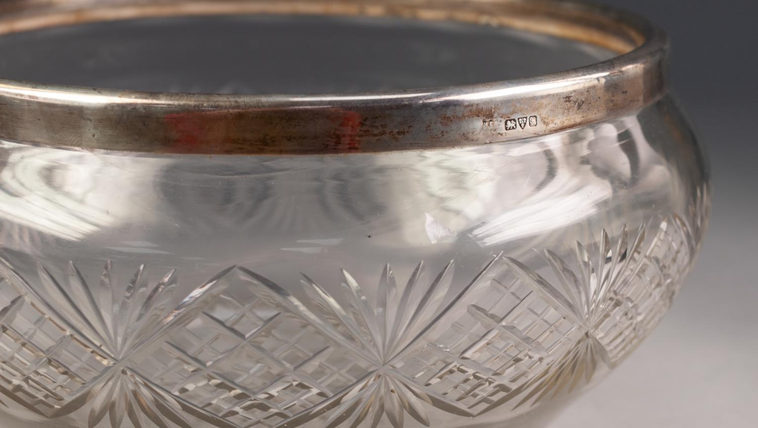 GEORGE V CUT GLASS FRUIT BOWL WITH SILVER RIM, 4 Â½â€ (11.4cm) high, 9â€ (22.8cm) diameter, - Image 2 of 2