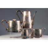 FOUR PIECE ELECTROPLATED TEA AND COFFEE SET BY WALKER & HALL, of oval, tapering form, engraved