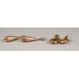 PAIR OF VICTORIAN GOLD COLOURED METAL, LARGE, ENGRAVED, TEAR SHAPED DROP EARRINGS, 2" (5cm) long and