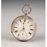 VICTORIAN SILVER OPEN-FACED POCKET WATCH with keywind movement, white Roman dial with subsidiary