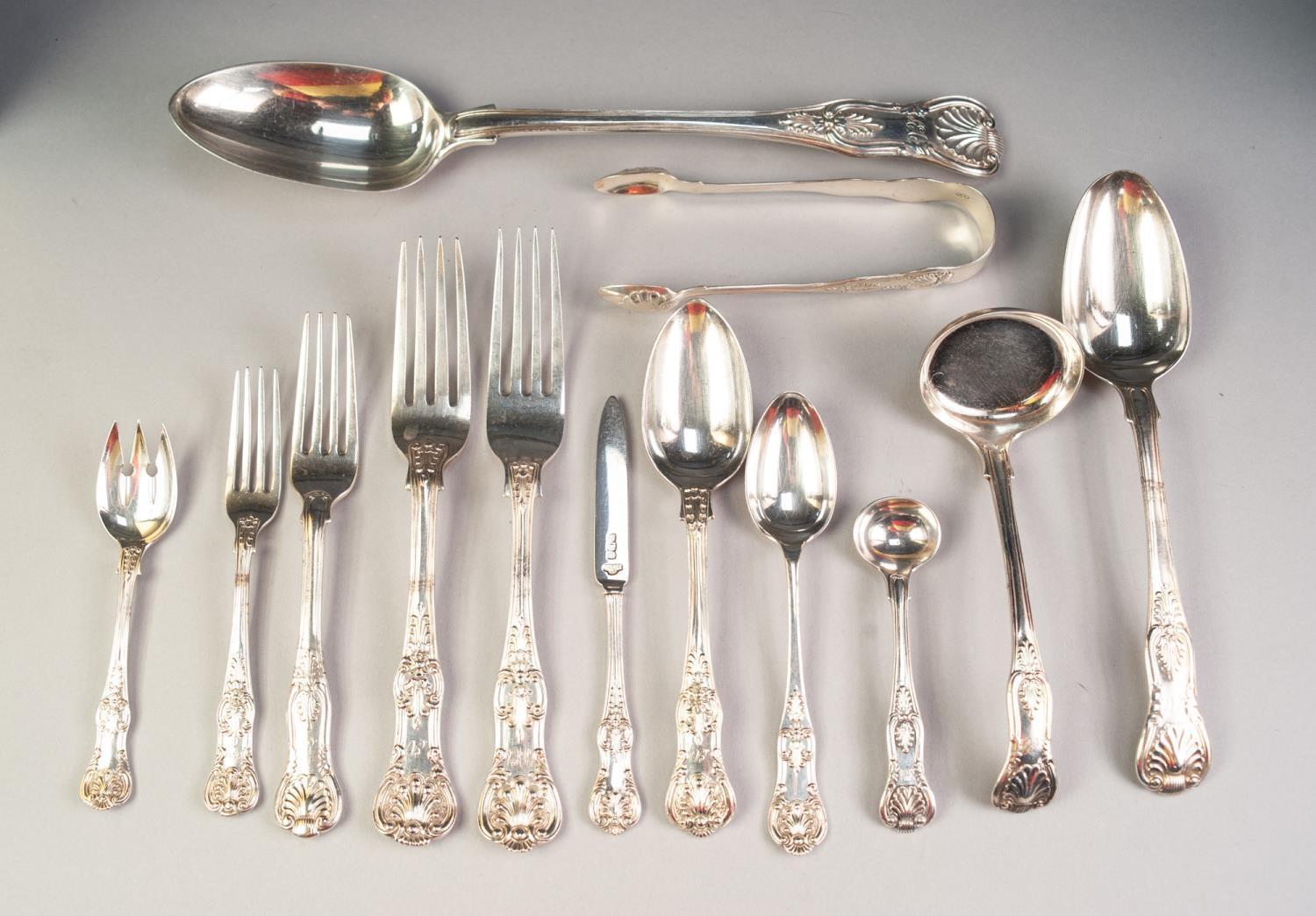 71 PIECE WILLIAM IV AND LATER SILVER COMPOSITE KINGS PATTERN PART TABLE SERVICE comprising a pair of