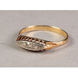 18ct GOLD RING with a lozenge shaped setting of five small old cut diamonds graduating from the