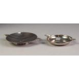 GEORGE V ART DECO SILVER TWO HANDLED SMALL BON BON DISH, of circular footed form with fan shaped