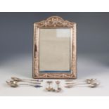 MODERN ADAMS STYLE SILVER CLAD EASEL PHOTOGRAPH FRAME, with embossed ribbon and harebell decoration,