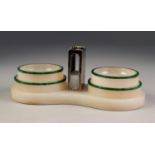 EDWARD VIII ROYAL COMMEMORATIVE WHITE ONYX AND MALACHITE SMOKERS STAND WITH SILVER MATCHBOX