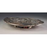 GEORGE VI PIERCED SILVER DISH BY WALKER & HALL, of shallow, footed form with floral pierced