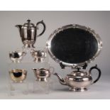 ELECTROPLATED FOUR PIECE TEA AND COFFEE SERVICE, a plated tray etc