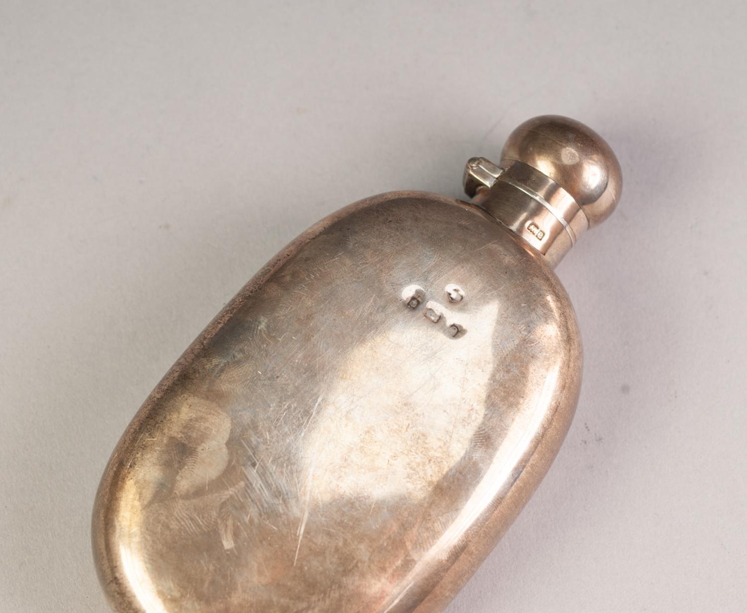 EDWARD VII PRESENTATION SILVER HIP FLASK, of oval form with bayonet hinged cover, 5 Â½â€ x 3â€ ( - Image 2 of 2