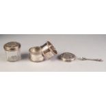 PAIR OF HEAVY SILVER NAPKIN RINGS BY WALKER & HALL, together with a PAIR OF VICTORIAN ENGRAVED