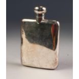 GEORGE V PLAIN SILVER HIP FLASK BY A & J ZIMMERMAN, of curved form with screw-off cover, 5â€ (12.