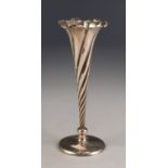 LATE VICTORIAN WEIGHTED SILVER TRUMPET VASE, of wrythen fluted form, 6â€ (15.2cm) high, Chester