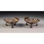 GEORGE II PAIR OF HEAVY GAUGE HALLMARKED SILVER SHELL PATTERN OPEN SALTS BY CHARLES ALDRIDGE & HENRY