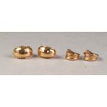 TWO PAIRS OF GOLD COLOURED METAL EARRINGS for pierced ears, fan shaped and curved, 8gms (4)