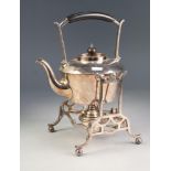 ARTS AND CRAFTS FLAVOUR, EARLY 20th CENTURY SMALL ELECTROPLATE SPIRIT KETTLE ON STAND, with fixed