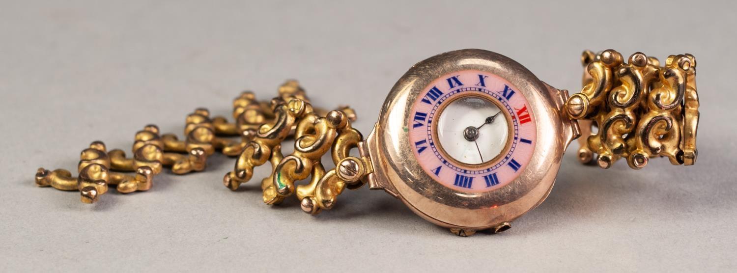 LADY'S EARLY TWENTIETH CENTURY 9t GOLD DEMI HUNTER WRIST WATCH, mechanical movement, white Roman