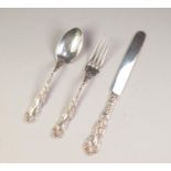 CHILDâ€™S STERLING SILVER THREE PIECE CUTLERY SET, with fancy embossed handles, 2oz, (3)
