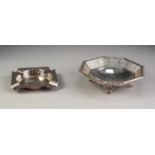 EDWARD VIII PIERCED SILVER BON BON DISH, of octagonal form with scroll supports, slot pierced border