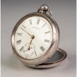 WALTHAM VICTORIAN SILVER OPEN FACED POCKET WATCH with key wind movement, white Roman dial with