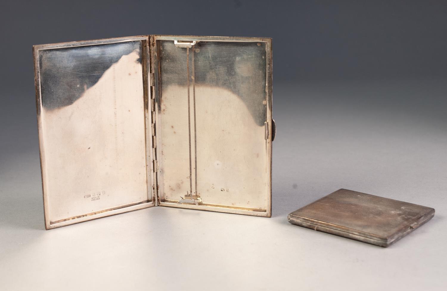 GEORGE VI ENGINE TURNED SILVER POCKET CIGARETTE CASE AND MATCHING LADIES COMPACT, the cigarette
