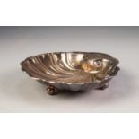 SILVER SCALLOP SHELL BUTTER DISH ON THREE BALL FEET, Sheffield, 1915, C.W.Fletcher & Son, 12cm