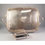 LARGE LATE NINETEENTH CENTURY SHEFFIELD PLATE TWO HANDLE TRAY, the loop handles issuing from the