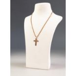 EDWARDIAN 9ct GOLD CROSS PENDANT with foliate engraved front, 1 1/4" (3.1cm) high, Birmingham