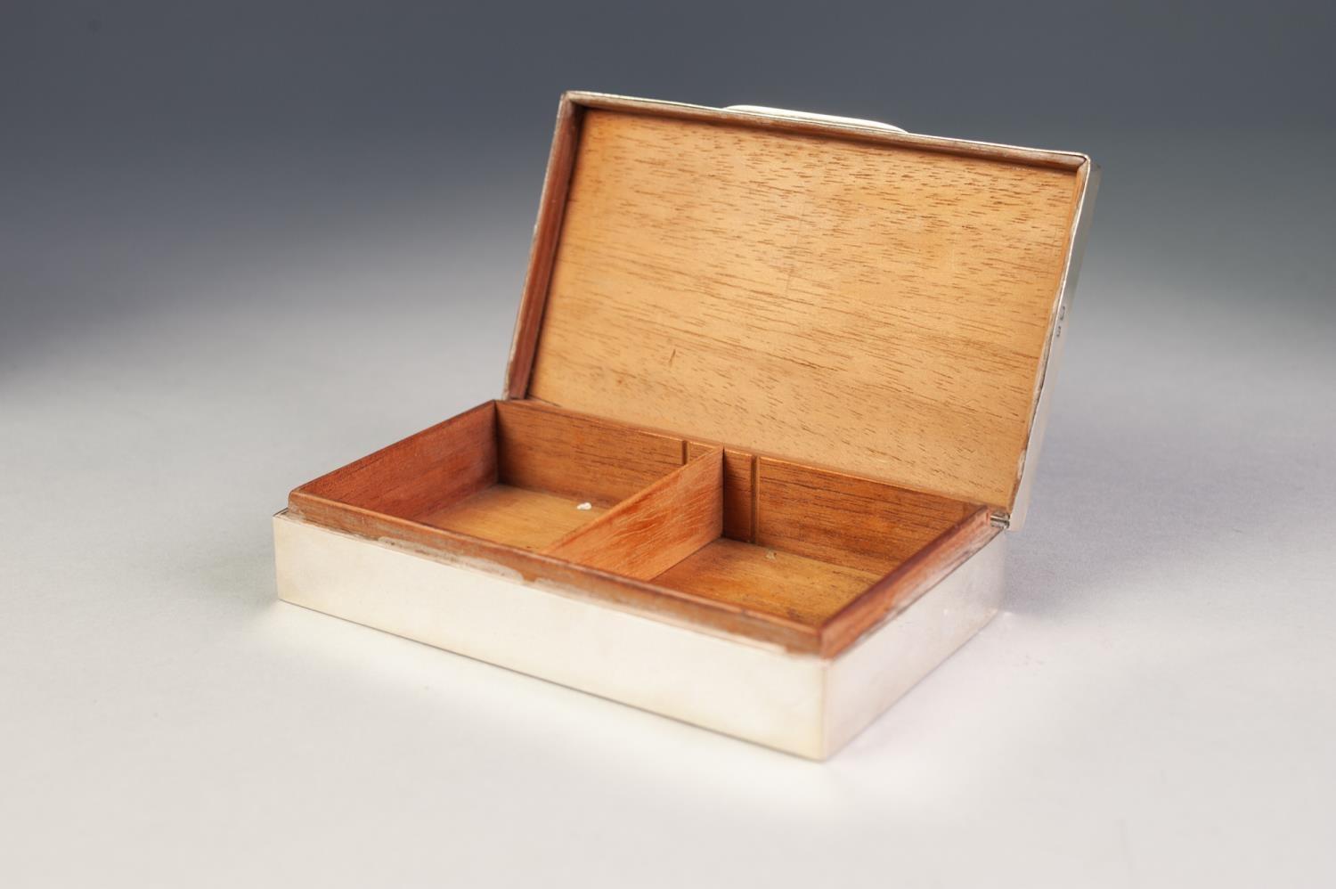 PRE-WAR SILVER CEDAR LINED CIGARETTE BOX with engine turned cover, Birmingham 1936 - Image 2 of 3