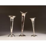 THREE EARLY 20th CENTURY WEIGHTED SILVER FLOWER VASES (marks rubbed) (3)