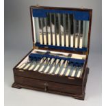 A SHEFFIELD SILVER PLATE PART CANTEEN OF CUTLERY FOR SIX PERSONS, some with bone handles, in