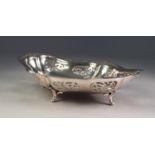 GEORGE V PIERCED SILVER DISH BY EDWARD VINER, of lozenge form with scroll supports, pierced with