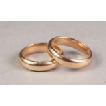 PAIR OF HEAVY, PLAIN, GOLD COLOURED METAL WEDDING RINGS (tests high quality gold), 14gms, ring sizes