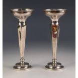 GEORGE V PAIR OF WEIGHTED SILVER TRUMPET VASES, each with dished top, 7â€ (17.8cm) high, Birmingham