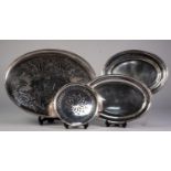 42 PIECE ELECTROPLATED KINGS PATTERN PART TABLE SERVICE; an oval galleried tea tray, other plated