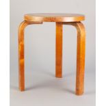 1930'S ALVAR AALTO FOR FINMAR Ltd, BIRCH FACED PLYWOOD STOOL, model no. 60, with circular seat and