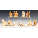 ELEVEN JAPANESE CARVED IVORY AND BONE NETSUKE, (11)