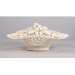 BELLEEK WOVEN PORCELAIN AND FLORAL ENCRUSTED BASKET, of oval form, 10 ½? x 9? (26.7cm x 22.9cm),