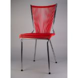 SET OF FOUR 1960?s chrome plated and coloured plastic single chairs, each with wire work frame