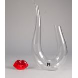 KOSTA BODA RED GLASS 'HOT LIPS', together with a ROGASKA sculptured clear GLASS VASE, 16 ¾" (42.5cm)