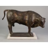GEORGE ENRLICH (1897 - 1966) CAST BRONZE SCULPTIRE OF A BULL On rectangular base Signed and numbered