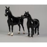 TWO BESWICK BLACK GLOSS POTTERY MODELS OF HORSES, comprising: FELL PONY, model no: 1647, 6 ¾? (17.