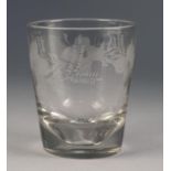 VICTORIAN PRESENTATION ENGRAVED GLASS TUMBLER, of slightly flared form, wheel cut with meandering