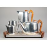 A 1960's/70's PICQUOT WARE ALUMINIUM FIVE PIECE TEA AND COFFEE SERVICE WITH TRAY (5)