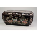 EARLY 20th CENTURY ORIENTAL SERVING BOX, black lacquered natural and stained mother of pearl inlaid,