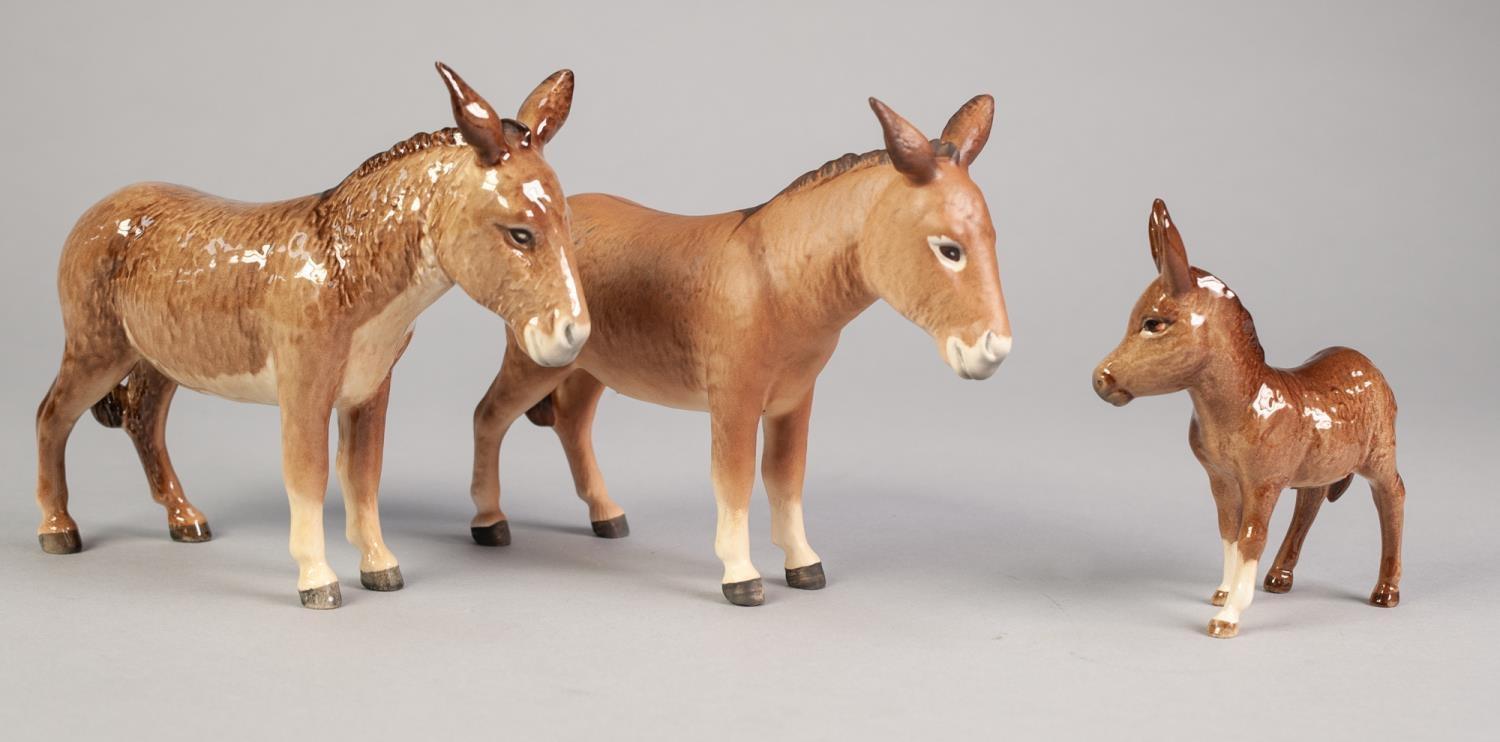 TWO BESWICK POTTERY MODELS OF DONKEYS, GLOSS and MATT, 5 ¼? (13.3cm) high, and a GLOSS MODEL OF A - Image 2 of 2