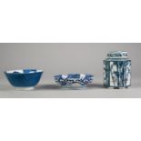 MODERN ORIENTAL BLUE AND WHITE PORCELAIN TEA CADDY AND COVER, of hexagonal form, painted with