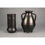 DICKER WARE STUDIO POTTERY VASE, of cylindrical form with swollen base, 9 ¼? (23.5cm) high,