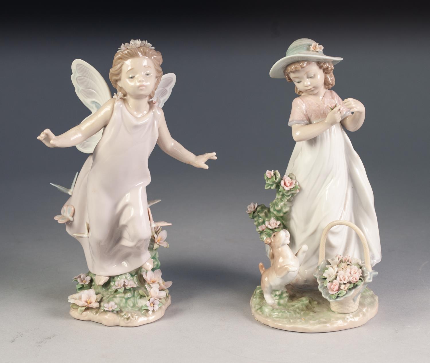 TWO LLADRO PORCELAIN FIGURES, one modelled as a fairy with arms outstretched (6375), the other as