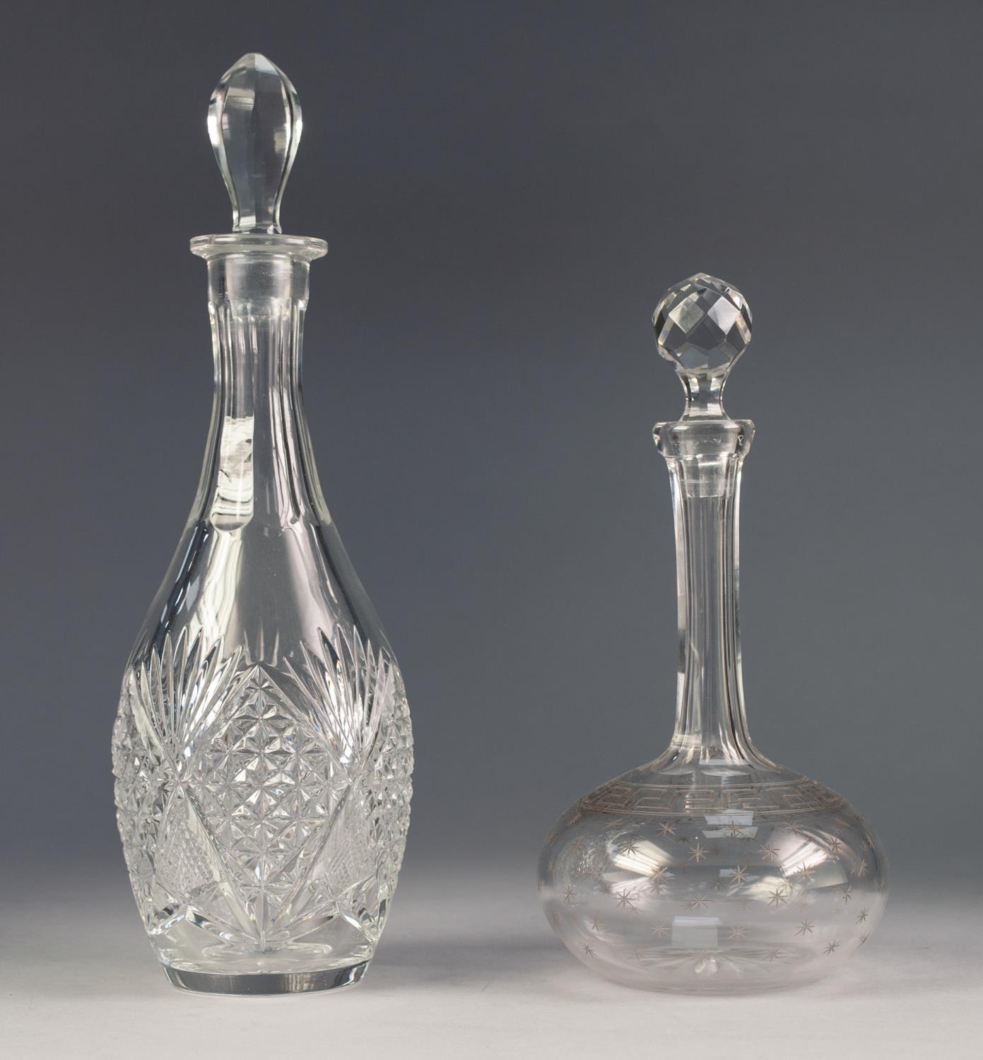 MODERN CUT GLASS SKITTLE SHAPED DECANTER AND STOPPER, 13? (33cm) high together with a GLOBE AND - Image 2 of 2