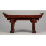CHINESE MID-QING DYNASTY 'YUMU' MINIATURE ALTAR TABLE, on splayed end supports, 14 3/4in (37.5cm)