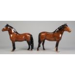 TWO BESWICK BROWN GLOSS POTTERY MODELS OF PONIES, comprising: NEW FOREST PONY, model no: 1646,